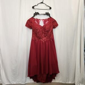 UNKNOWN Garnet Red High Low Corset Lace Sheer Prom Wedding Womens 22 FLAWED